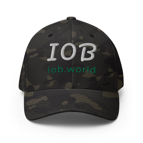IOB - Dark Camouflage Structured Twill Cap (White & Green Text)
